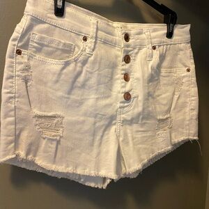 Women's White Distressed Denim Shorts